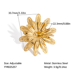 Настоящее золото 18K 304 открытые манжеты из нержавеющей стали, цветок, реальный 18 k позолоченный, 33.7 мм, внутренний диаметр: регулируемый