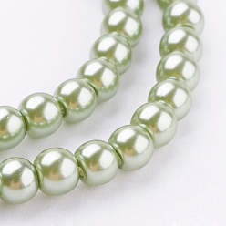 Dark Khaki Eco-Friendly Dyed Glass Pearl Round Beads Strands, Grade A, Cotton Cord Threaded, Dark Khaki, 4~4.5mm, Hole: 0.7~1.1mm, about 104pcs/strand, 15 inch