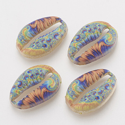 Разноцветный Печатные соединители звеньев сплава, форма раковины каури, золотой свет, красочный, 16x11x3.5 мм
