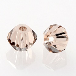 Dark Salmon Faceted Bicone Grade AAA Transparent Glass Beads, Dark Salmon, 4x3mm, Hole: 1mm, about 720pcs/bag