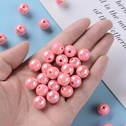 Salmon Opaque Acrylic Beads, AB Color Plated, Round, Salmon, 12x11mm, Hole: 2.5mm, about 566pcs/500g