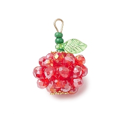 Красный Подвески из фруктового стекла, с синтетическими бусинами императорской яшмы, окрашенными в черный цвет, и акриловыми подвесками, и 304 петлей из нержавеющей стали, граненые, красные, 24.5~25x17~17.5 мм, отверстие : 3x2 мм