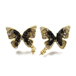Настоящее золото 18K Фурнитура для сережек-гвоздиков из латуни с микропаве из прозрачного кубического циркония и кварца, с 925 иглой из стерлингового серебра, за половину пробурено бисера, без кадмия, без никеля и без свинца, бабочка, реальный 18 k позолоченный, 25x21 мм, штифты : 11.5x0.8 мм