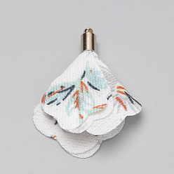 Creamy White Handmade Cloth Pendant Decorations, with Alloy Findings, Flower, Golden, Creamy White, 42~47x31~36x5~6mm, Hole: 1mm