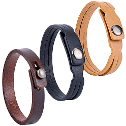 (52) Непрозрачная лаванда 3шт. 3 цвета кожаных шнуров-застежек-браслетов, Сплав с застежками, разноцветные, 8-1/4 дюйм (213 мм) x 10~12 мм, 1 шт / цвет