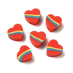 Красный Полимерной глины шарик, сердце, красные, 8.5x9x4 мм, отверстие : 2 мм