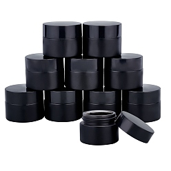 Black 10Pcs Frosted Glass Refillable Cream Bottle, with Plastic Transparent Plug, Aluminum Cover, Column, Black, 4.35x3.58cm, Capacity: 15g