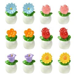 (52) Непрозрачная лаванда 30шт. 6 стили непрозрачных смоляных цветочных горшков для растений, декоративных элементов для подставки под цветы, для украшения домашнего офиса, разноцветные, 17~18x25~30 мм, 5 шт / стиль