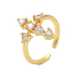 Cross Латунные кольца-манжеты из кубического циркония с паве, настоящее 18k позолоченное широкое кольцо для женщин, крестик, 15x19 мм, внутренний диаметр: регулируемый