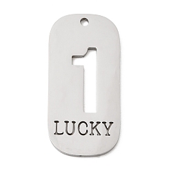 Нержавеющая Сталь Цвет 304 подвески из нержавеющей стали, овал с цифрой 1 и словом «счастливый», цвет нержавеющей стали, 35x17x1.5 мм, отверстие : 1.8 мм