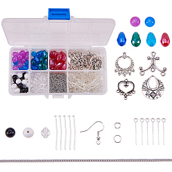 Mixed Color DIY Earring Making, with Tibetan Style Chandelier Components Links, Glass Beads, Acrylic Beads and Metal Findings, Mixed Color, 13.5x7x3cm