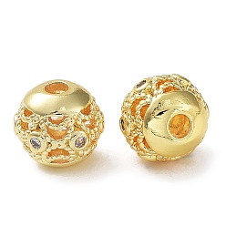Настоящее золото 18K Покрытие стойки латунь микропаве прозрачные кубические циркониевые бусины, долговечный, без кадмия и без свинца, полый, раунд с танцующим львом, реальный 18 k позолоченный, 10 мм, отверстие : 2.5 мм