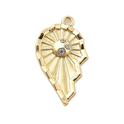 Настоящее золото 18K Латунные микро проложить кубического циркония подвески, сердце прелести, без свинца и без кадмия, долговечный, реальный 18 k позолоченный, 23x13.5x2 мм, отверстие : 1.5 мм