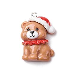 Собака Рождественские подвески из непрозрачной смолы, с железной платиной петлей, собака, 32x22x9 мм, отверстие : 2 мм