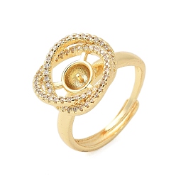 Золотой Цветочная латунь микропаве кубический цирконий регулируемые настройки кольца, за половину пробурено бисера, стойки покрытие, долговечный, без свинца и без кадмия, золотые, внутренний диаметр: 17 мм, штифты : 3x0.8 мм