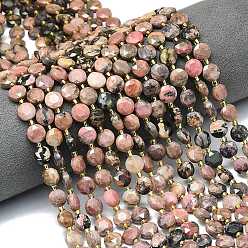 Родонит Природные родонит бисер нитей, граненый шестиугольный разрез, плоско-круглые, с бисером, 8~8.5x5 мм, отверстие : 0.8 мм, около 36 шт / нитка, 15.16''~15.24'' (38.5~38.7 см)