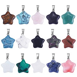 Смешанные камни 15 шт 15 стили подвески из натуральных и синтетических смешанных драгоценных камней, с латунной фурнитурой платинового цвета, звезда очарование, смешанные окрашенные и неокрашенные, 22~23x20~24x5~7 мм, отверстие : 2x7 мм, 1 шт / стиль