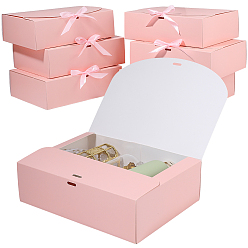 Pink Складные бумажные подарочные коробки с лентой, для партии, свадьба, коробки для выпечки, прямоугольные, розовые, 27x20x8 см