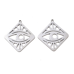 Нержавеющая Сталь Цвет 201 подвески из нержавеющей стали, ромб с подвеской в виде глаза, цвет нержавеющей стали, 28.5x26.5x1 мм, отверстие : 1.4 мм