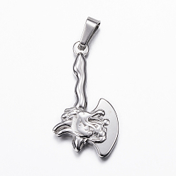 Stainless Steel Color Tarnish Resistant 304 Stainless Steel Pendants, Axe, Stainless Steel Color, 38x18x4mm, Hole: 4x8mm