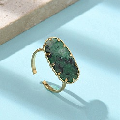 Бирюза Овальные кольца из натуральной бирюзы, 304 открытые манжеты из нержавеющей стали для унисекс, регулируемый, овальный : 20.5x11 mm