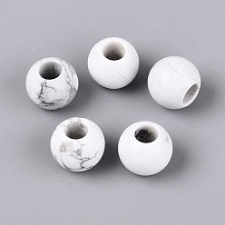 Howlite Natural Howlite European Beads, Smooth Round, Large Hole Beads, 12~12.5x10~11mm, Hole: 5mm