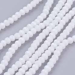 Белый Стеклянные бсуины, имитация нефрита, граненые, рондель, белые, 4x3 мм, отверстие : 1 мм, около 138 шт / нитка, 16.5 дюйм