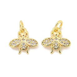 Bees Brass Micro Pave Clear Cubic Zirconia Charms, Cadmium Free & Nickel Free & Lead Free, Bees, 12.5x12.5x2mm, Hole: 2.5mm