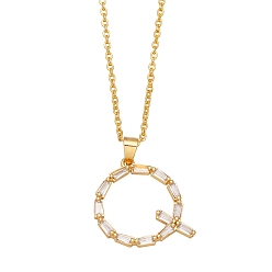 Letter Q Unisex Brass Micro Pave Clear Cubic Zirconia Pendant Necklaces with Cable Chain, Letter, Letter Q, 17.72 inch(45cm)