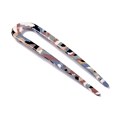 Седло Коричневый Вилки для волос из ацетата целлюлозы (смола), U-образный, седло коричневый, 110x28x3 мм