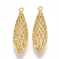 Настоящее золото 18K Латунные подвески, полый, слеза, без никеля , реальный 18 k позолоченный, 35x10x7.5 мм, отверстие : 1.6 мм