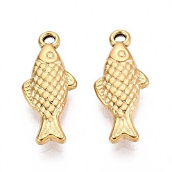 Настоящее золото 18K 304 подвески из нержавеющей стали, рыба, ионное покрытие (ip), реальный 18 k позолоченный, 20.5x9x3.5 мм, отверстие : 1.4 мм