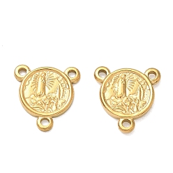 Doré  Religion 304 liens vers les composants de lustres en acier inoxydable, rond plat avec centres de chapelet, placage ionique (ip), or, 13x13x2mm, Trou: 1.2mm