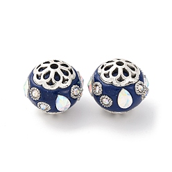 Морской Синий Круглые бусины из смолы ручной работы из Индонезии, со сплавочной фурнитурой со стразами, круглые, Marine Blue, 17x16x16 мм, отверстие : 1.8 мм