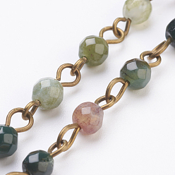 (RRHB277) Кристалл на подкладке из медово-бежевого цвета Ручные индийские агатовые бисерные цепи, несварные, с железным штифтом, 39.37 дюйм, 1 м / прядь