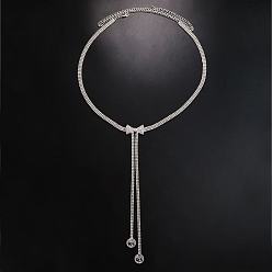 Платина Бант сплав полный кристалл горный хрусталь кисточка талия живот цепи для женщин, платина, 630 мм