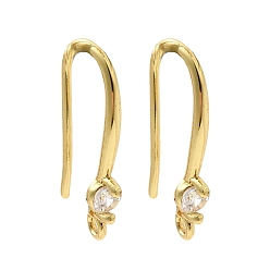 Золотой Крючки для сережек из латуни с прозрачным кубическим цирконием, долговечный, плоско-круглые, золотые, 18.5x3x9.5 мм, отверстие : 1.5 мм, штифты : 0.8 мм