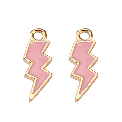 Pink Подвески из эмали и сплава, удар молнии, золотой свет, розовые, 20x7x1.5 мм, отверстие : 2 мм