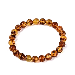 Amber Natural Amber Beaded Stretch Bracelets, Round, Inner Diameter: 2.17 inch(5.5cm), Beads: 8~8.5mm