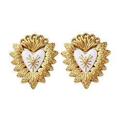 Белый 304 нержавеющей стальной эмали подвески, чары священного сердца, золотые, белые, 26x21x2.5 мм, отверстие : 0.9 мм