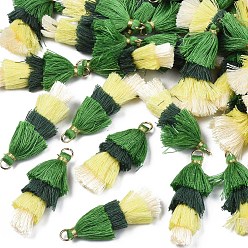 Vert Polycoton (polyester coton) pompon en couches grandes décorations pendantes, avec les accessoires en fer, or, verte, 48~55x12~15mm, Trou: 2.5x4.5mm