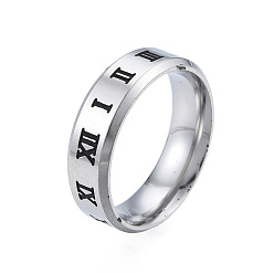 Edelstahl Farbe Anlaufgeschützter 201 Edelstahl-Fingerring mit römischen Ziffern für Damen, Edelstahl Farbe, Innendurchmesser: 17 mm
