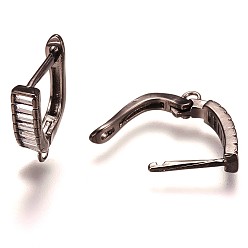Gunmetal Brass Micro Pave Cubic Zirconia Earring Findings, Hoop Earring Findings with Latch Back Closure, Gunmetal, 18x13x4mm, Hole: 1.5mm, Pin: 1x1.4mm