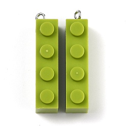 Желто-Зеленый Непрозрачные акриловые подвески, с железной платиной петлей, Подвески из длинного прямоугольника, желто-зеленый, 35.5x7.5x11.5 мм, отверстие : 2 мм