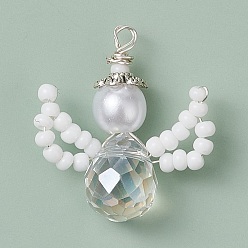 Белый Стеклянные подвески из бисера, с ABS имитации жемчуга, ангел, белые, 22.5x19x8 мм, отверстие : 1.8 мм