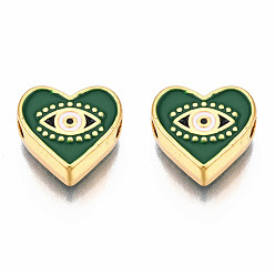 Зеленый Стойки обшивки сплава эмали подвески, золотой свет, без кадмия, без никеля и без свинца, Сердце с глаз, зелёные, 11x12x4.5 мм, отверстие : 2 мм