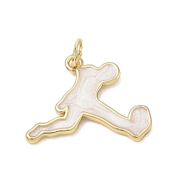 White Brass Enamel Pendants, Human with Football Charms, Cadmium Free & Lead Free, Rack Plating, Long-Lasting Plated, Real 18K Gold Plated, White, 16x21.5x1.5mm, Hole: 3.5mm