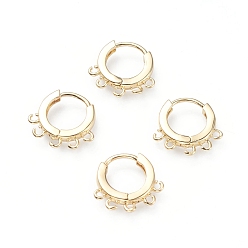 Golden Brass Huggie Hoop Earring Findings, Ring, with Horizontal Loops, Golden, 15x14.5x2.5mm, Hole: 1mm, pin: 1mm