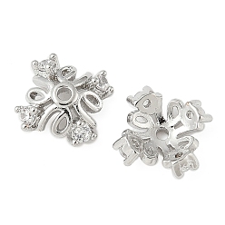 Платина Колпачки для бусин из прозрачного кубического циркония из латуни, 4-лепестков цветка, платина, 7.5x7.5x2.5 мм, отверстие : 1 мм