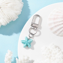 Бледно-бирюзовый Подвесные украшения в виде морских звезд из фарфора ручной работы, с поворотными застежками сплава, бледные бирюзовая, 57 мм